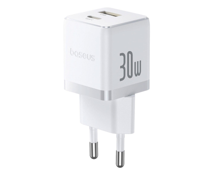 Ładowarka i akumulator BASEUS BASEUS Ładowarka sieciowa Palm 30W USB-C USB-A biała  !